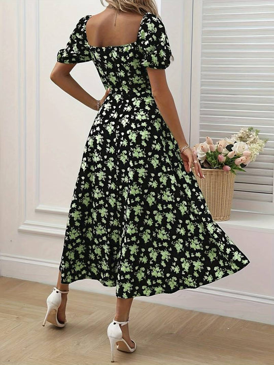 Heidi – florales a-linien-kleid mit geteiltem saum für den frühling