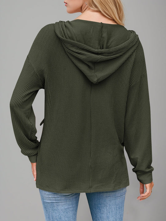 Heidi-Mode | Double Take Kordelzug Fallende Schulter Lange Ärmel Hoodie