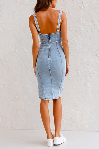 Mode | Denim Bodycon Cami Jurk met U-Hals