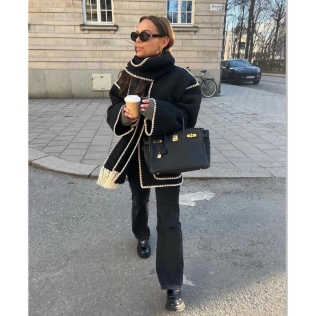 Heidi-Mode | Damen Warmer Lockerer Wickelkragen Mantel Winter