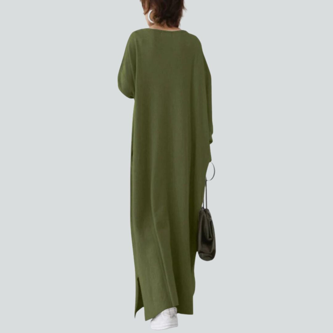 Maxi-Pulloverkleid mit V-Ausschnitt und langen Ärmeln in entspannter Passform