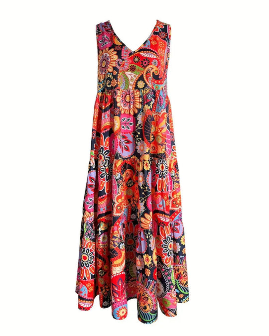 Heidi-Mode | Ärmelloses, Lockeres, Langes Kleid mit Print