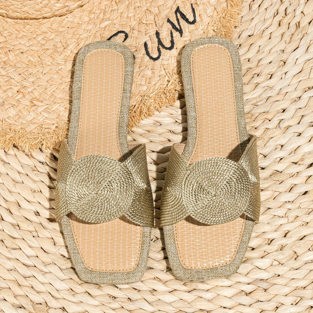 Heidi-Mode | Flache Gewebte Schuhe mit Geometrischer Stickerei, Tpr Sohle, Aprikose