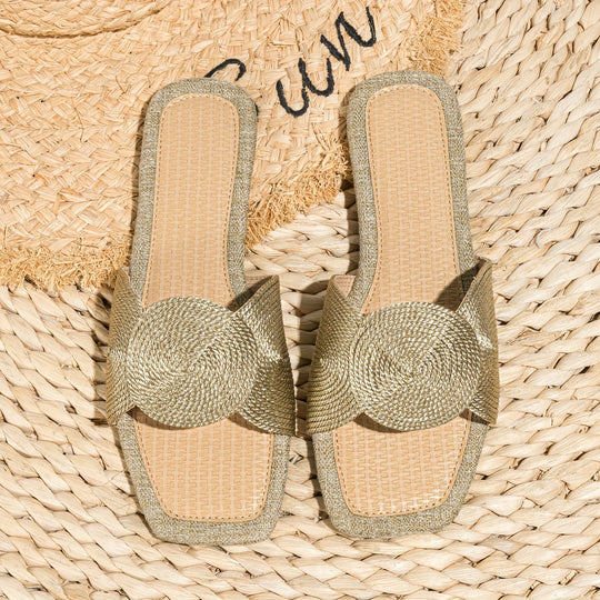 Heidi-Mode | Flache Gewebte Schuhe mit Geometrischer Stickerei, Tpr Sohle, Aprikose