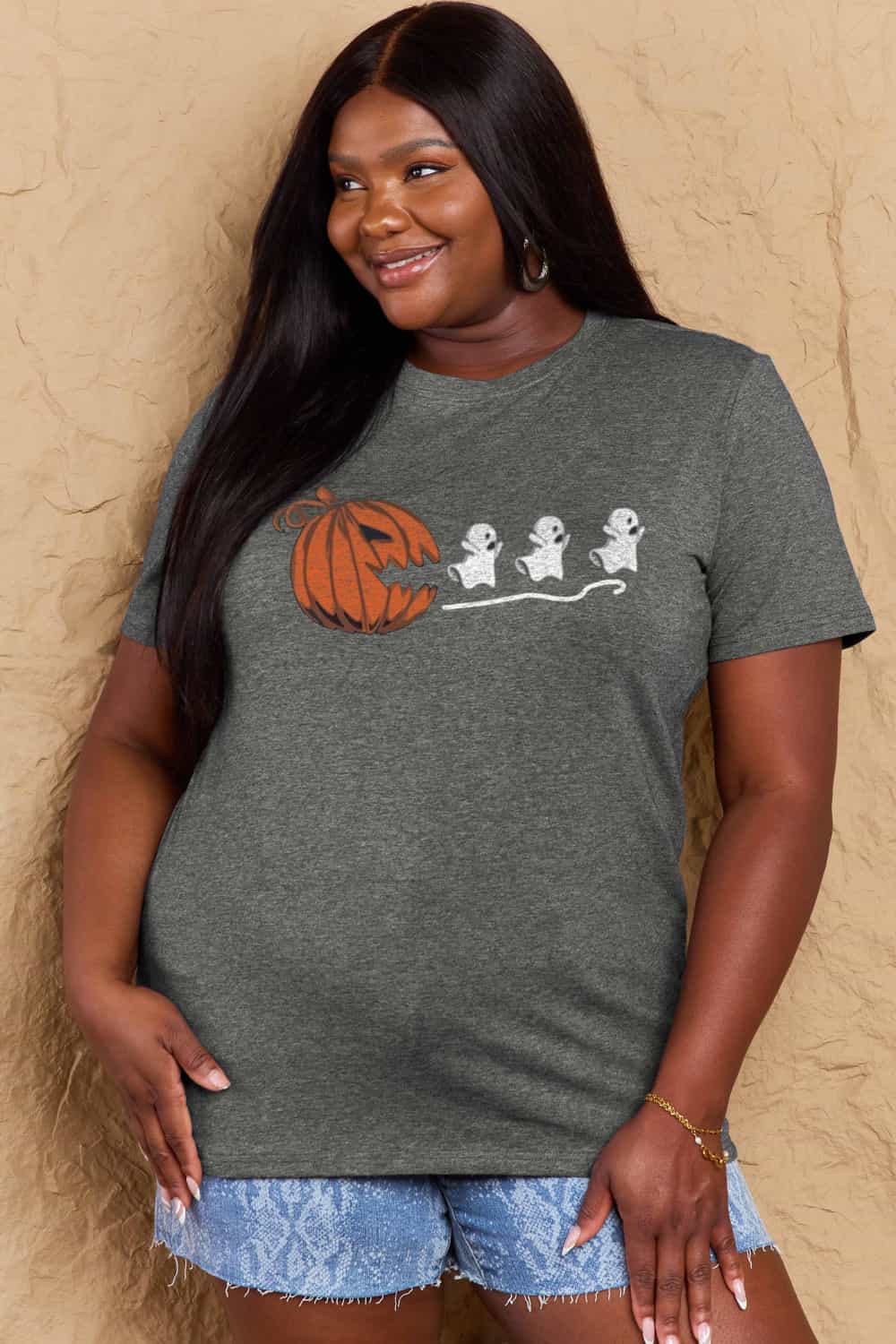 Heidi-Mode | Simply Love Vollgröße Kürbisgesicht Grafik Baumwoll-T-Shirt