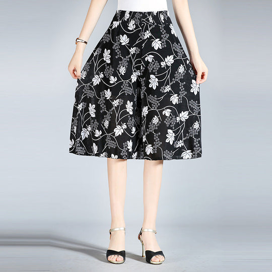 Heidi-Mode | Damen Chiffon Culottes mit Breiten Beinen und Hoher Elastischer Taille