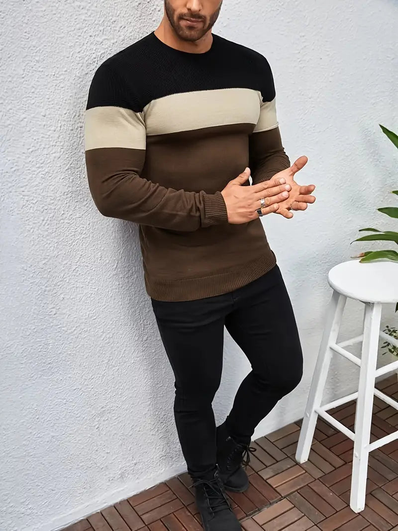 Heidi-Mode Voller Ärmel 3 Tone Stylish Herren Pullover