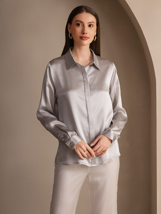 Heidi-Mode | Damen Klassische Seide Langarmshirt