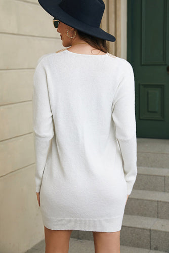 Heidi-Mode | V-Ausschnitt Langarm Mini Pullover Kleid