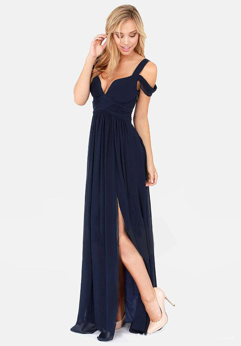 Heidi-Mode | Damenkleid mit Offener Schulter und Schlitz In Maxilänge Sommer