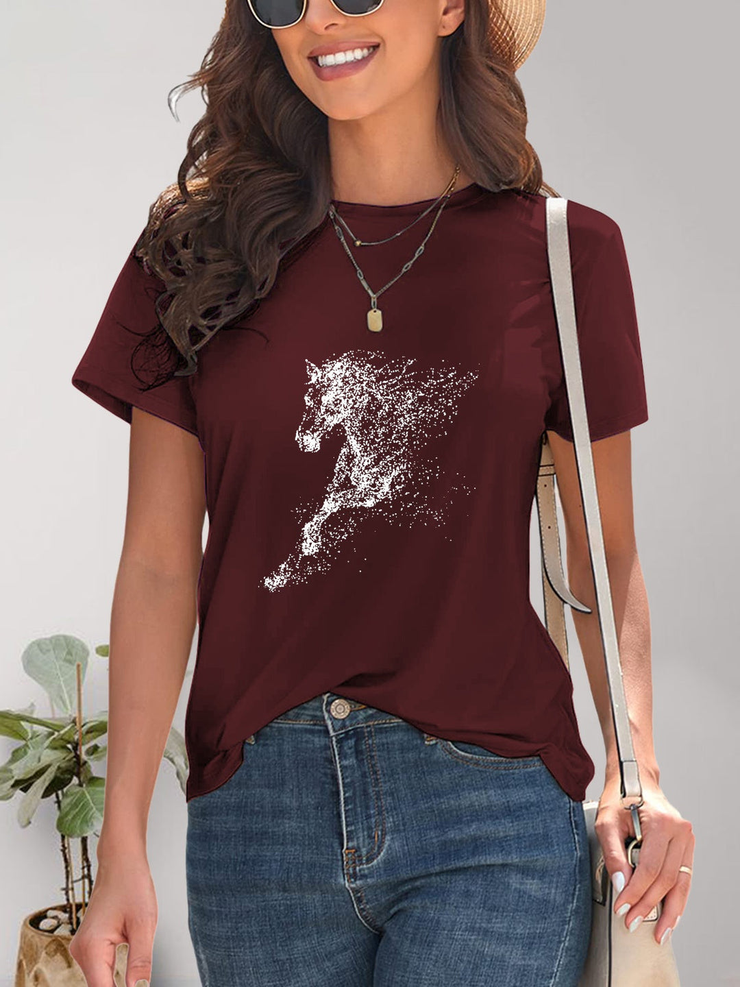 Heidi-Mode | Pferd Rundhals Kurzarm T-Shirt