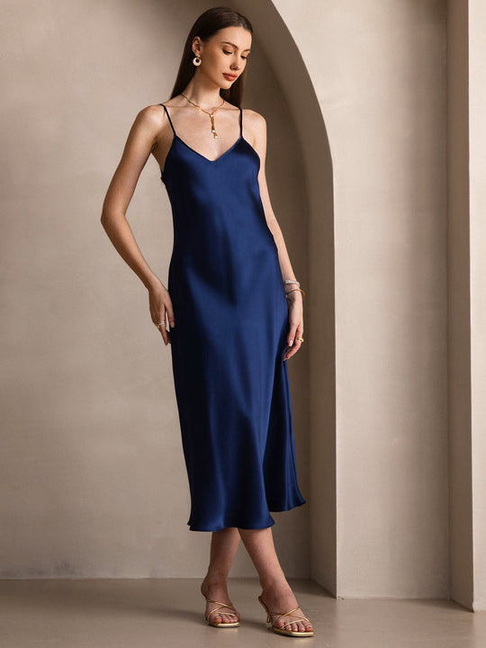 Heidi-Mode | Lange Seidenkleid mit Spaghetti-Träger