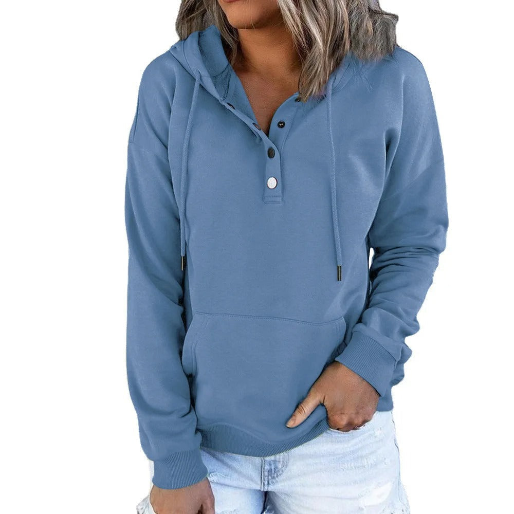 Heidi-Mode - Woll Hoodie mit metallic Knopf Damen Pullover