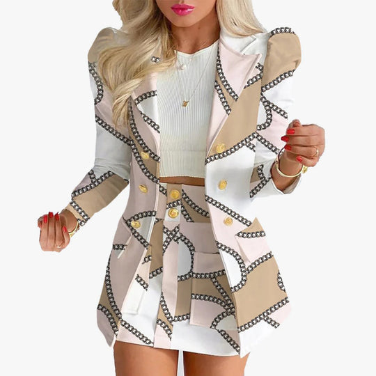 Heidi Mode | Zweiteiliges Set mit lässigem Print und langärmeligem Anzugrock