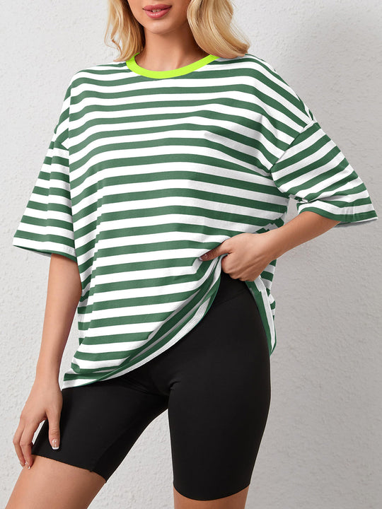 Heidi-Mode | Gestreiftes Rundhals-Halbarm-T-Shirt
