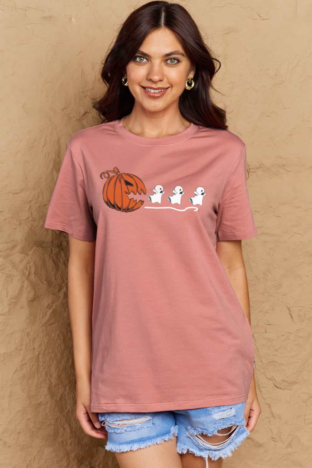 Heidi-Mode | Simply Love Vollgröße Kürbisgesicht Grafik Baumwoll-T-Shirt