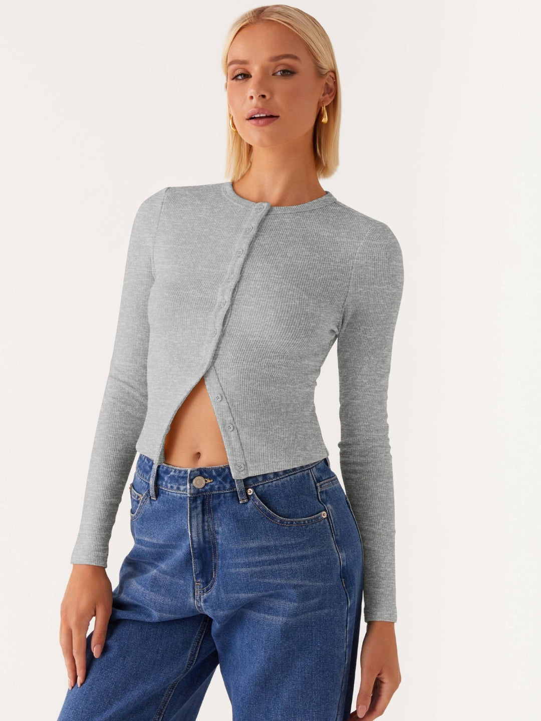 Heidi Mode | Einfarbige schmal geschnittene lange Strickjacke