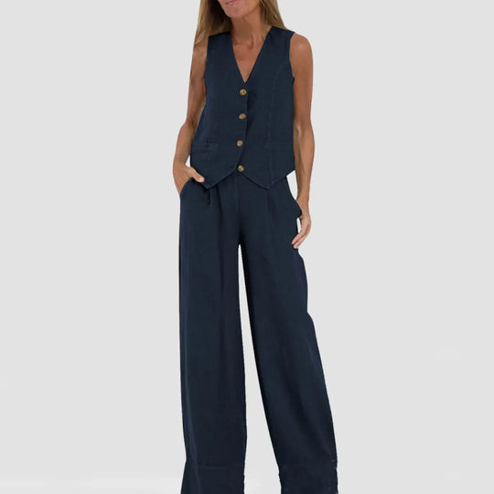 Heidi-Mode | Einfach, Elegant Set Bestehend aus Leinenweste und Breiten Hosen