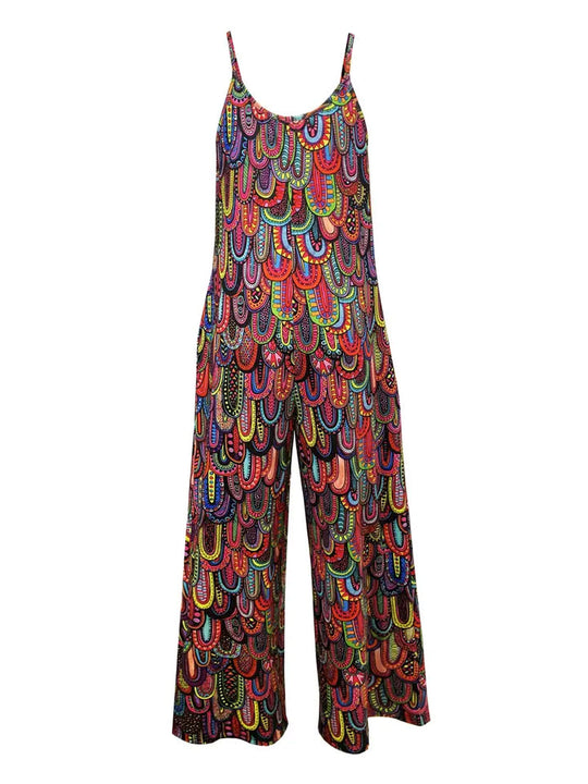 Boho-Chic-Overall mit weitem Bein und grafischem Aufdruck