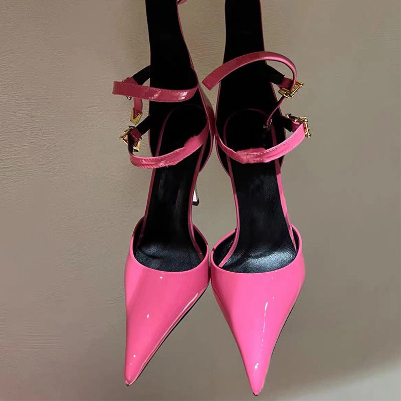 Heidi-Mode | Damenmode Spitz Patentreisen Flache Feine High-Heels Sandalen
