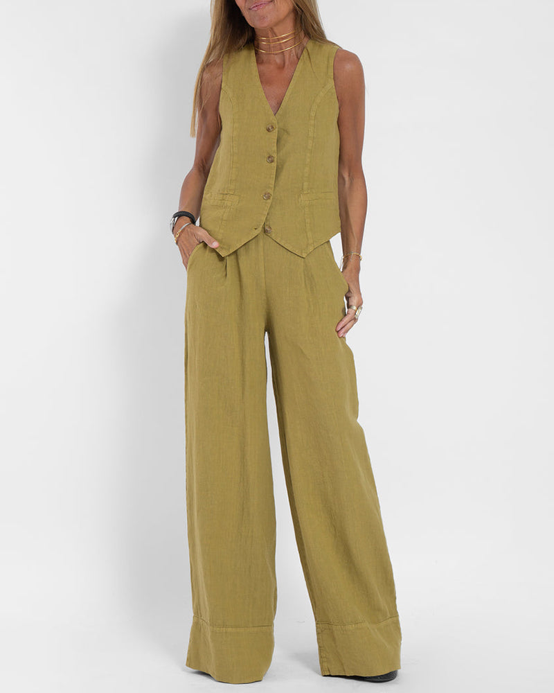 Heidi-Mode | Einfach, Elegant Set Bestehend aus Leinenweste und Breiten Hosen