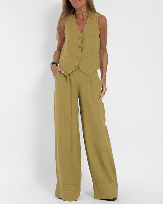 Heidi-Mode | Einfach, Elegant Set Bestehend aus Leinenweste und Breiten Hosen