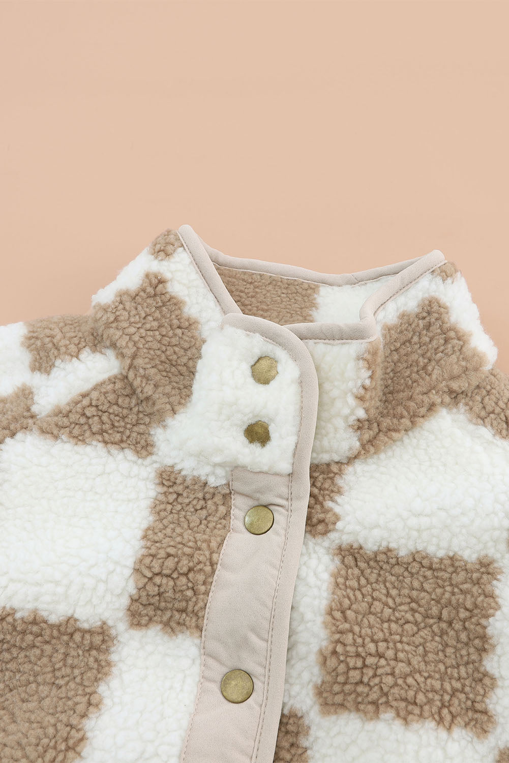 Karierte Sherpa-Jacke Mit Druckknopf