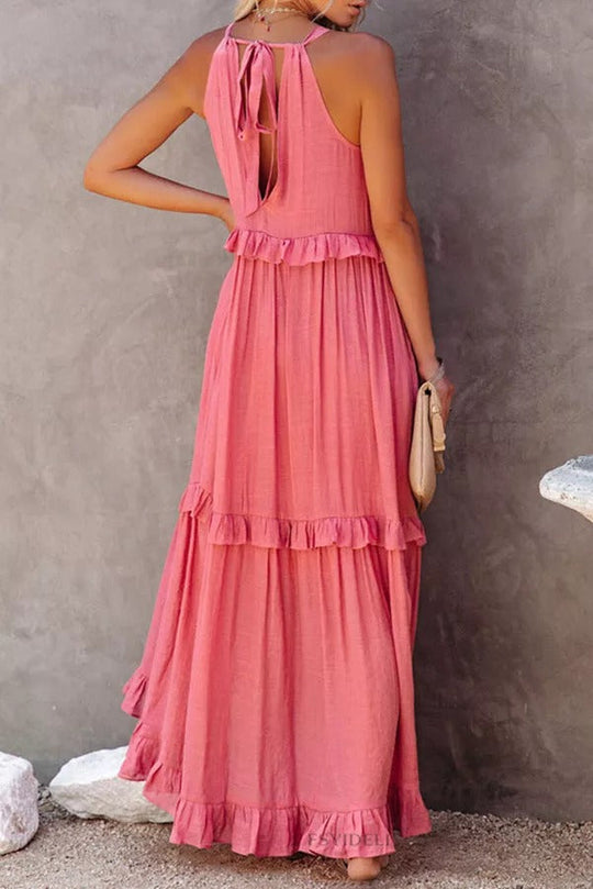 Heidi-Mode | Vittoria Raffung Rüsche Schichten Maxi Halter Kleid