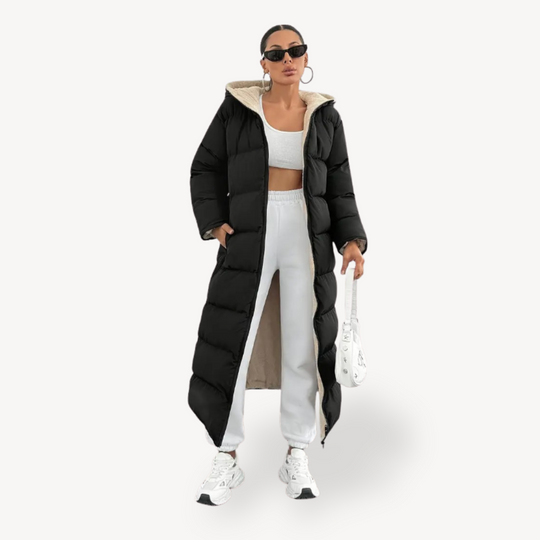 Heidi-Mode | Damen Schwarze Kapuzen-Puffermantel