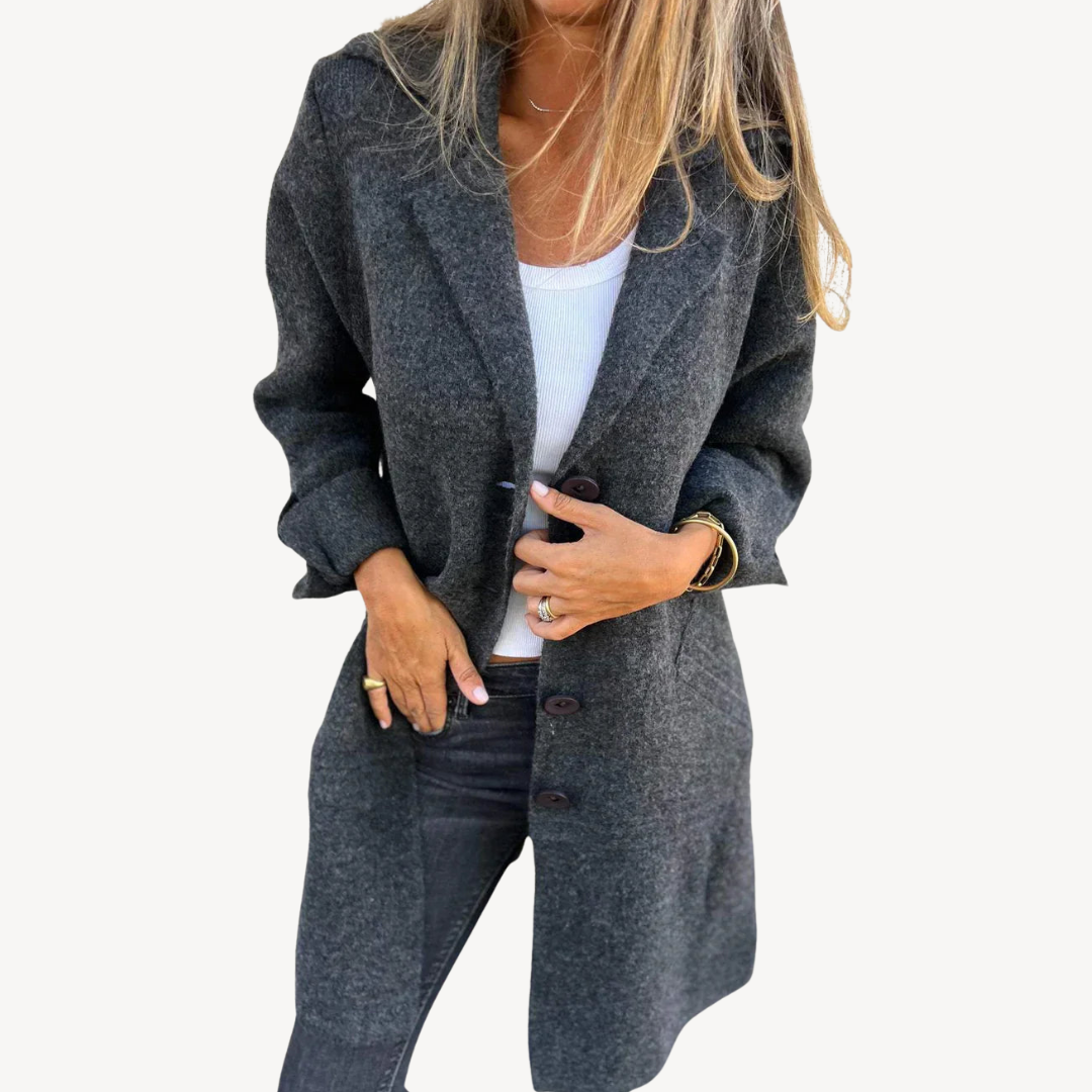 Heidi-Mode | Frauen Wollmischung Langjacke mit Knopfverschluss