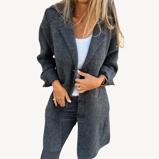 Heidi-Mode | Frauen Wollmischung Langjacke mit Knopfverschluss