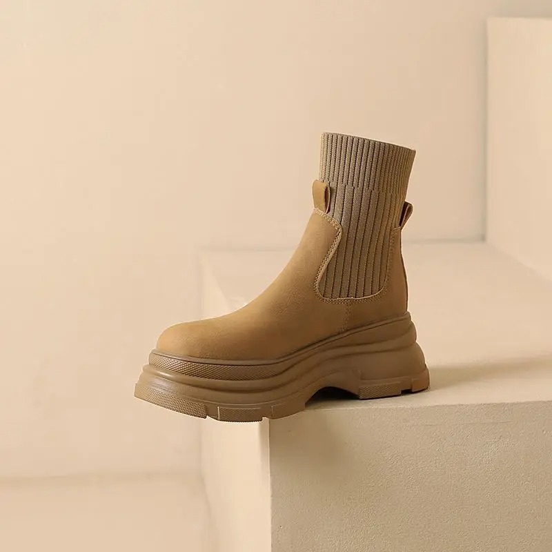 Heidi-Mode | Damen Chelsea Boots mit Elastischem Strickdetail