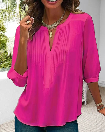 Heidi-Mode | Falten Ungefarbte Bluse mit V-Ausschnitt