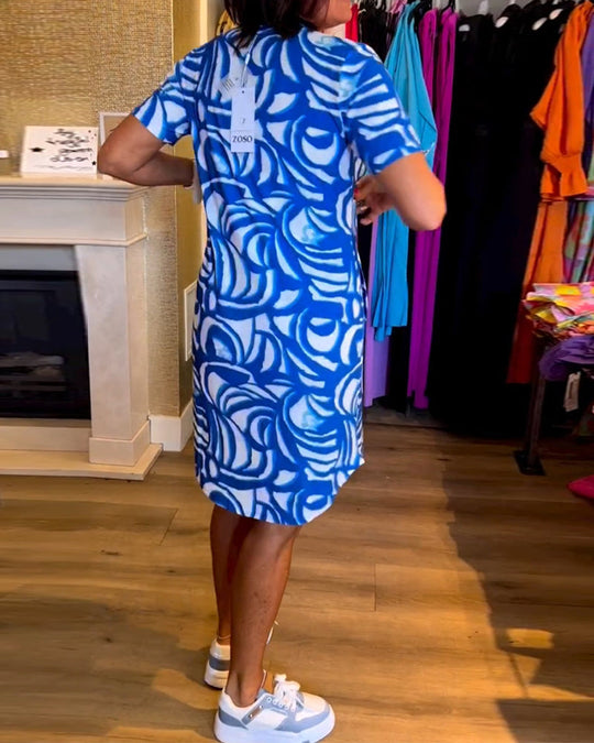 Heidi-Mode | Lässiges Bedrucktes Kleid mit Kurzen Ärmeln