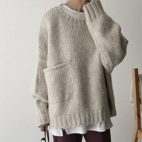 Oversize Pullover mit elfenbeinfarbener Taschenfront