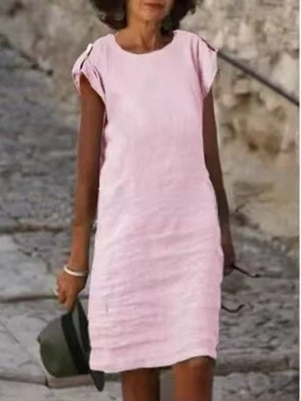 Heidi-Mode | Farbenfrohes Midikleid für Frauen aus Baumwolle, ärmellos mit rundem Ausschnitt