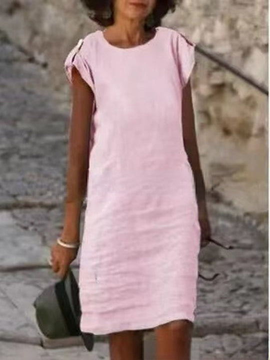 Heidi-Mode | Farbenfrohes Midikleid für Frauen aus Baumwolle, ärmellos mit rundem Ausschnitt