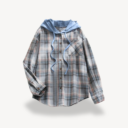 Heidi-Mode | Damen Karierte Button-Down Hemdjacke mit Kapuze