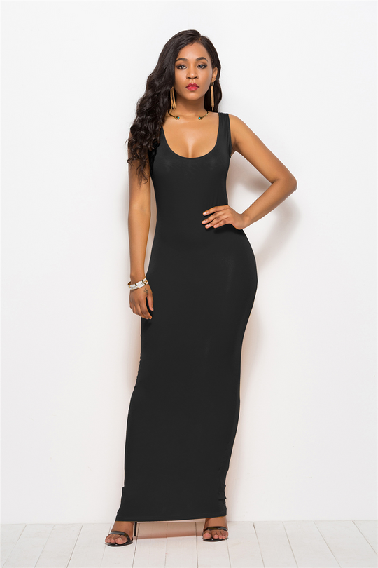 Senfgelbes Elegant Stretch Maxi-Kleid