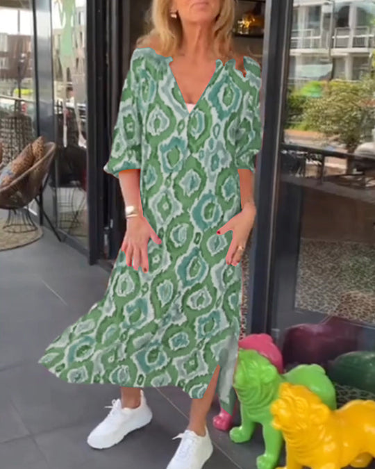 Heidi-Mode | Stilvolles Gemustertes Sommerkleid mit Halben Ärmeln