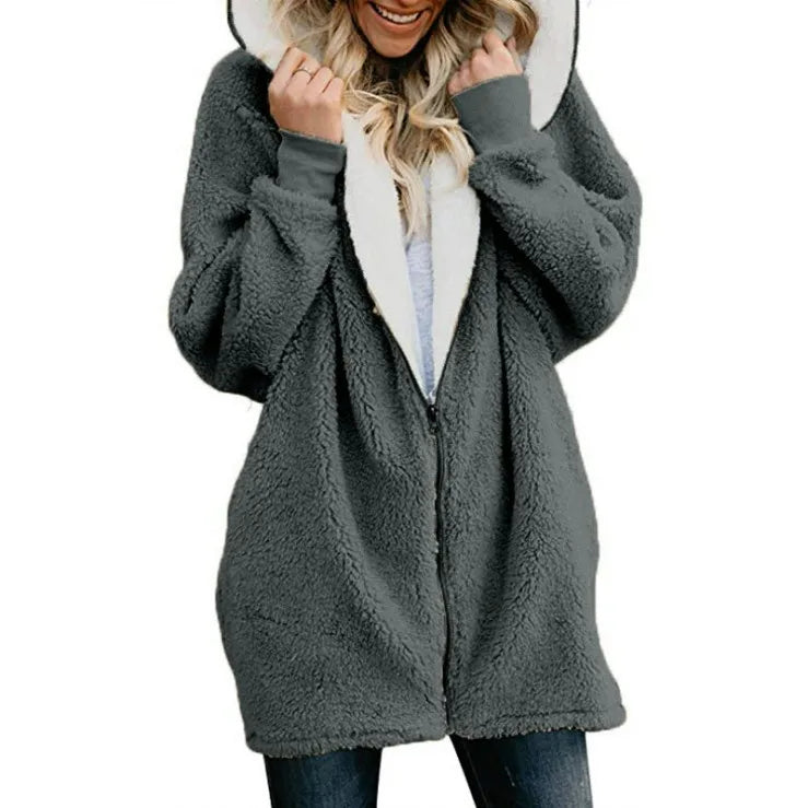 HeidiMode | Flauschiger Fleecemantel Mit Kapuze Und Weicher Tasche