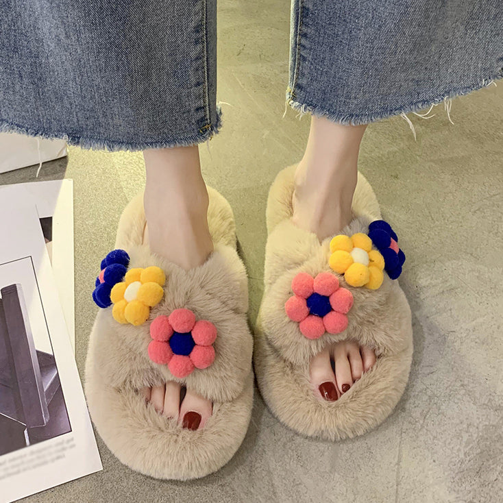 Heidi-Mode | Flauschige Für Außen Tragende Schuhe Blumen Zuhause Baumwoll Hausschuhe