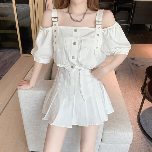 Heidi-Mode | Off Shoulder Trägerhemd Hohe Taillenrock Satz