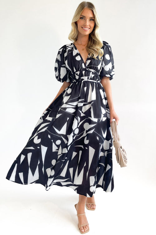 Heidi-Mode | Real Love Print Puffärmel Maxi Kleid