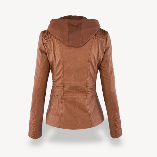 Heidi-Mode | Damen Wasserdichte Lederjacke mit Kapuze