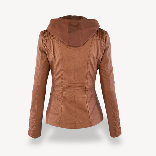 Heidi-Mode | Damen Wasserdichte Lederjacke mit Kapuze