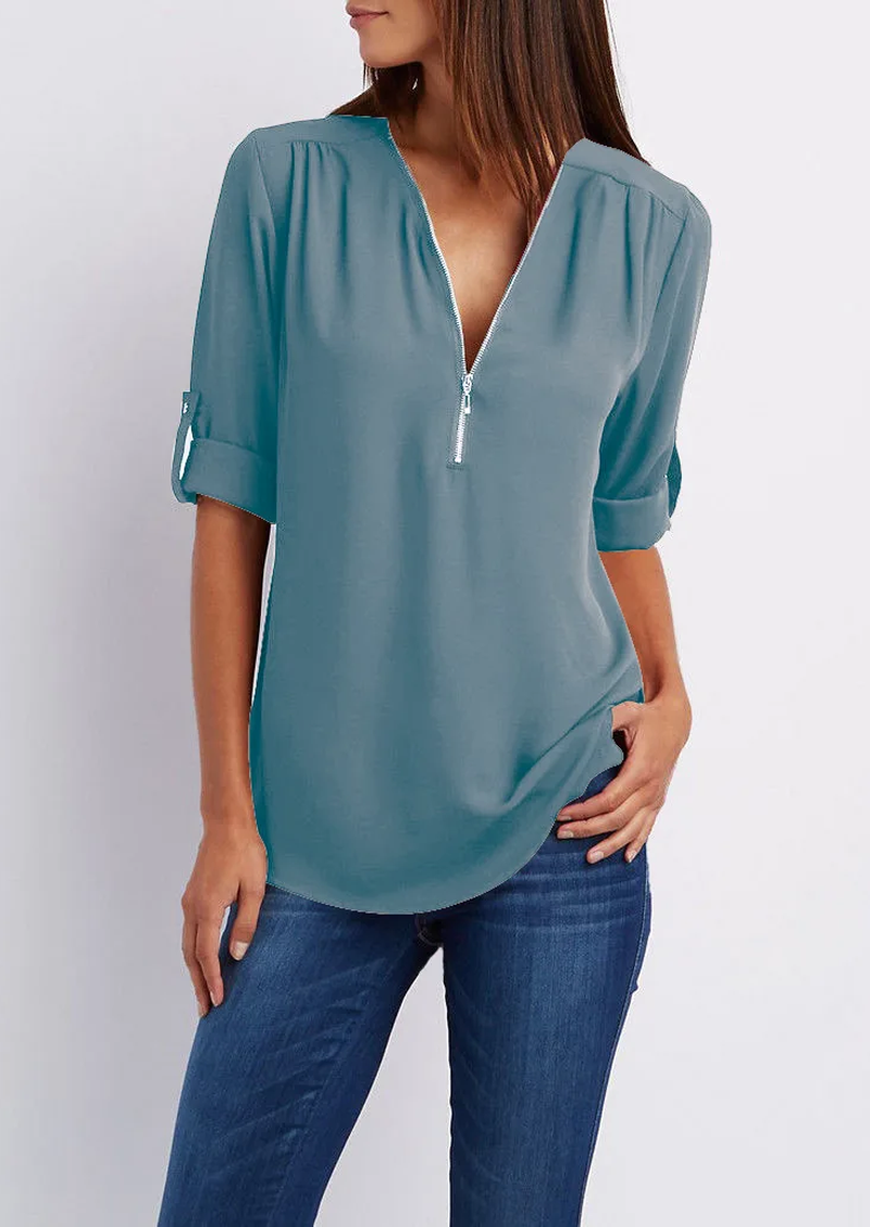 Heidi-Mode | Elegante V-ausschnitt Bluse für Damen