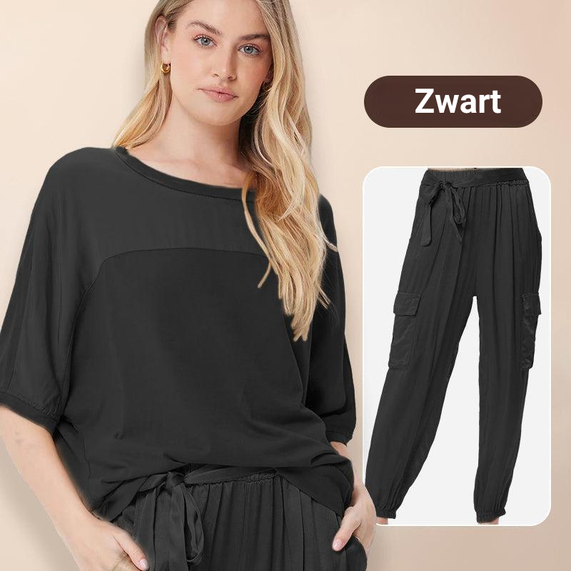 Set aus Oberteil und Hose aus glattem Satin