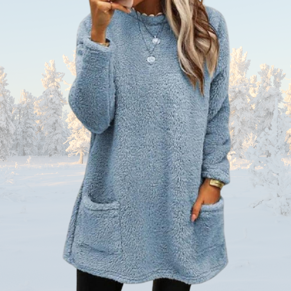 Heidi-Mode | Warmer Langer Pullover mit Sherpa Fleece für Damen