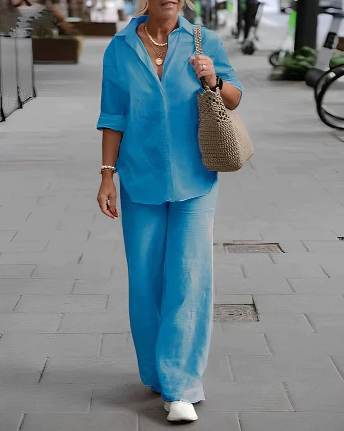 Heidi-Mode | Lässige Polo Bluse und Gerade Beine Hosen Set